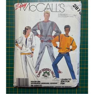 Vtg McCall's Misses and Men's XL Sport Tops/Pants Camp Beverly Hills FF/UC 1986